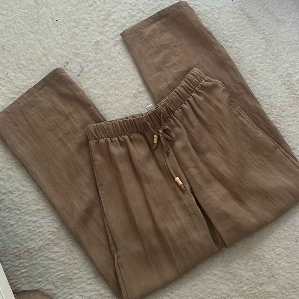 Industry Tan linen-like flowy pants S
